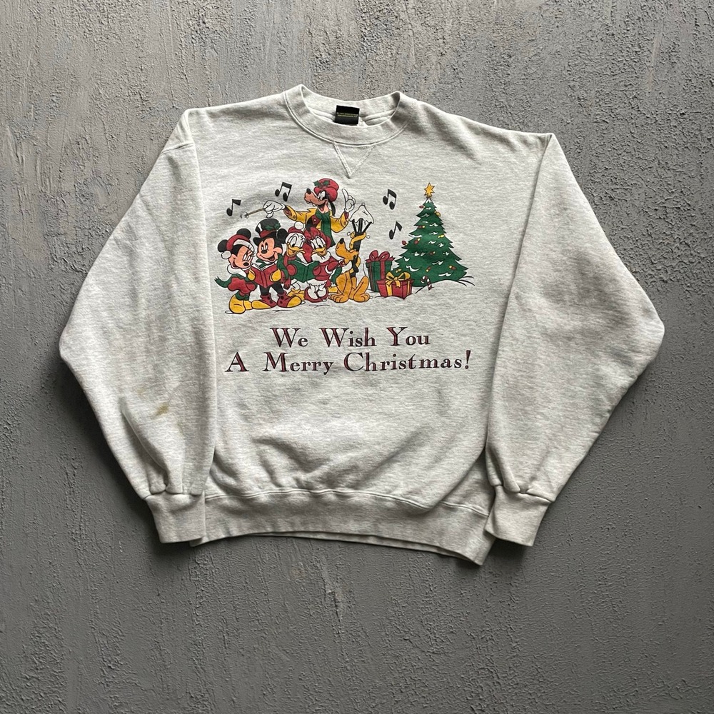 Vintage Disney Christmas Graphic Sweatshirt Mens Medium Grey 90s Mickey Unlimitd
